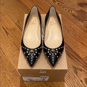 Christian Louboutin Black Studded Door Knock Flat